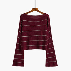 Suéter corto de punto de rayas finas para adolescentes