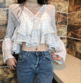 Blusa corta fina y elegante de verano en rojo, blanco y negro