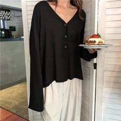 Dünnes Sommer V-Ausschnitt Lose Orange Schwarz Rosa Hemd