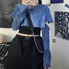 Camiseta de dos piezas con cortes en los codos y efecto tie-dye