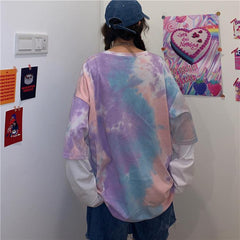 Camisa holgada de manga larga de dos piezas con efecto tie-dye