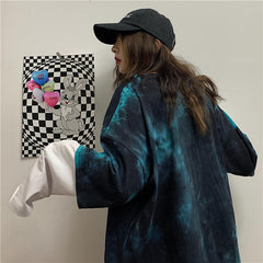 Camisa holgada de manga larga de dos piezas con efecto tie-dye