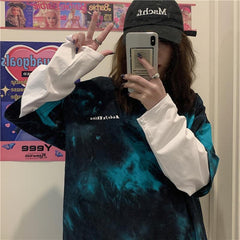 Camisa holgada de manga larga de dos piezas con efecto tie-dye