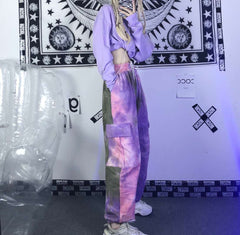 Pantalones extragrandes con cintura elástica y bolsillos teñidos