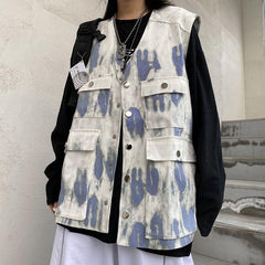 Chaleco de herramientas E Girl con estampado tie-dye y bolsillos