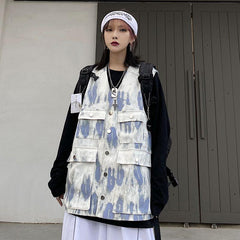 Chaleco de herramientas E Girl con estampado tie-dye y bolsillos