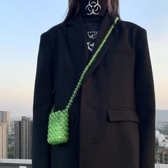 Transparente Umhängetasche mit Perlenbesatz „Internet Girl“