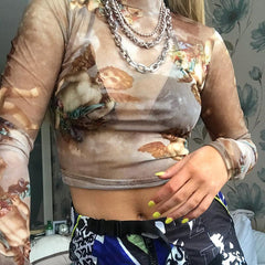 Transparentes beiges Retro Cherubs Cropped Shirt