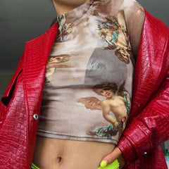 Transparentes beiges Retro Cherubs Cropped Shirt