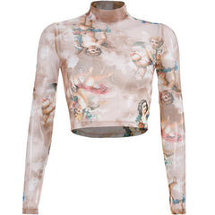Transparentes beiges Retro Cherubs Cropped Shirt