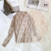 Transparente Spitze Beige Weiß Floral Dünne Langarmbluse