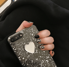 Funda para iPhone 7 con diseño de corazón plateado y copos metálicos transparentes