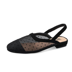 Transparente Sandalen mit offenem Absatz und schwarzen Punkten