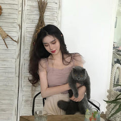 Top transparente de manga corta ajustado de color sólido