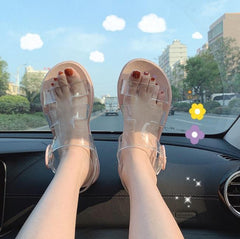 Transparente Streifen Kawaii Flache Sommersandalen mit offener Spitze