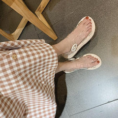 Transparente Streifen Kawaii Flache Sommersandalen mit offener Spitze