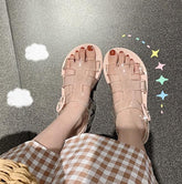 Transparente Streifen Kawaii Flache Sommersandalen mit offener Spitze