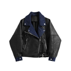 Trendy Pu-Leder-Denim-Motorrad-Outwear-Jacke