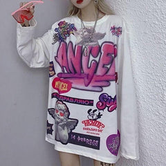 Tumblr Aesthetic Angel Print Long Sleeve Loose T-Shirt