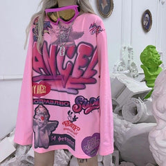 Tumblr Aesthetic Angel Print Long Sleeve Loose T-Shirt