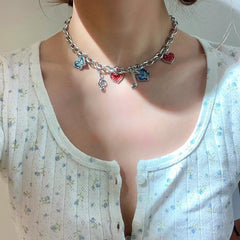 Collar con colgante de cadena y nota musical de mariposa de chica Tumblr