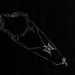 Tumblr Grunge Set Of Silver Chains And Pendants Necklace