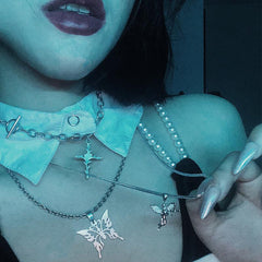 Tumblr Grunge Set Of Silver Chains And Pendants Necklace