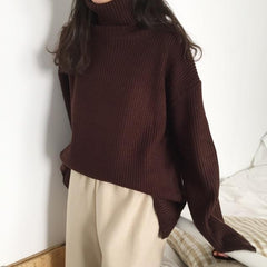 Suéter cálido y acogedor de manga larga de punto con cuello de tortuga