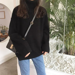 Suéter cálido y acogedor de manga larga de punto con cuello de tortuga