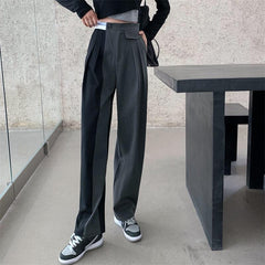 Pantalones rectos grunge negros y grises con costuras bicolor