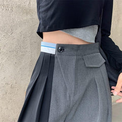 Pantalones rectos grunge negros y grises con costuras bicolor