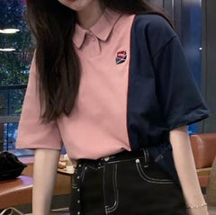 Camisa holgada con costuras bicolores y estética Tumblr