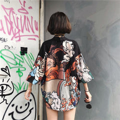 Blusa kimono holgada kawaii con estampado estilo ukiyo