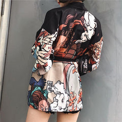Blusa kimono holgada kawaii con estampado estilo ukiyo