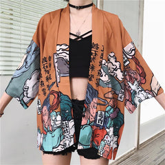 Blusa kimono holgada kawaii con estampado estilo ukiyo