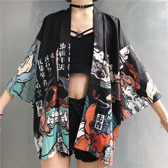 Blusa kimono holgada kawaii con estampado estilo ukiyo