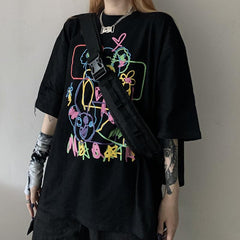 Ulzzang Bear Line Drawing Print Oversized T-Shirt