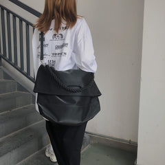Bolso de hombro grande negro con correa de cuerda Ulzzang