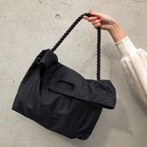 Bolso de hombro grande negro con correa de cuerda Ulzzang