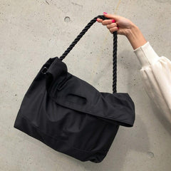 Bolso de hombro grande negro con correa de cuerda Ulzzang