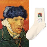 Calcetines con dibujo artístico de la Mona Lisa de Van Gogh