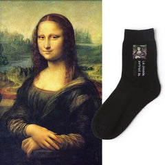 Calcetines con dibujo artístico de la Mona Lisa de Van Gogh
