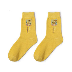 Calcetines con dibujo artístico de la Mona Lisa de Van Gogh