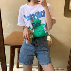 Velociraptor Print Tumblr Oversized White T-Shirt