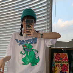 Velociraptor Print Tumblr Oversized White T-Shirt