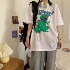 Velociraptor Print Tumblr Oversized White T-Shirt