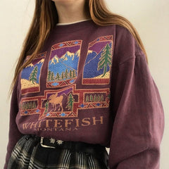 Sudadera holgada con estampado retro de estados de EE. UU. y estética vinícola