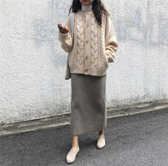 Suéter tipo cárdigan cálido con trenzas de punto estéticas vintage