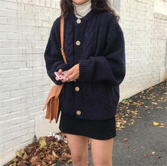 Suéter tipo cárdigan cálido con trenzas de punto estéticas vintage