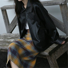 Vintage Ästhetischer karierter Midirock mit hoher Taille und geradem Schnitt